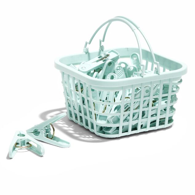 Lot de 30 pinces &agrave; linge avec panier