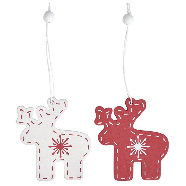 D&eacute;coration de No&euml;l &agrave; suspendre en bois rouge et blanc x12