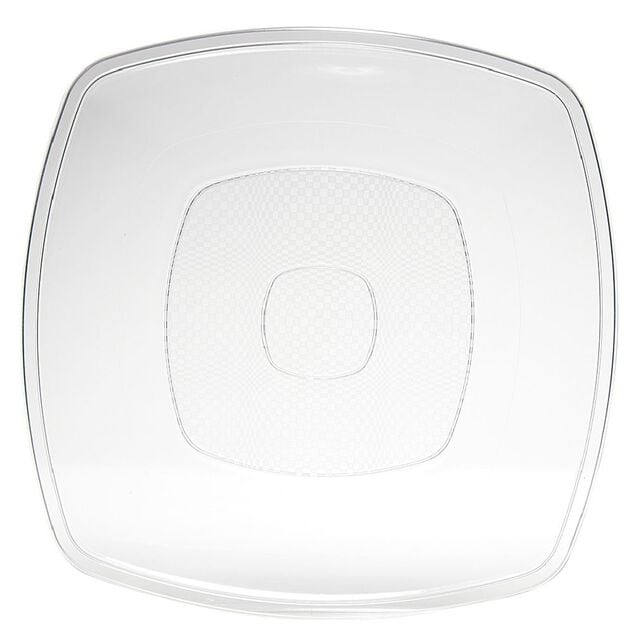 Lot de 6 assiettes carr&eacute;es plastique transparent &agrave; bord arrondi 18,5x18,5 cm