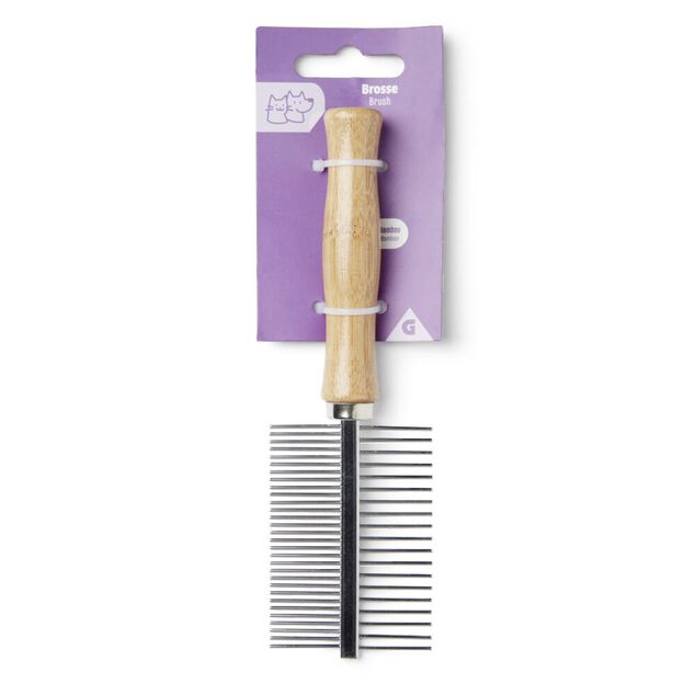 Brosse animal double peigne m&eacute;tal et bois