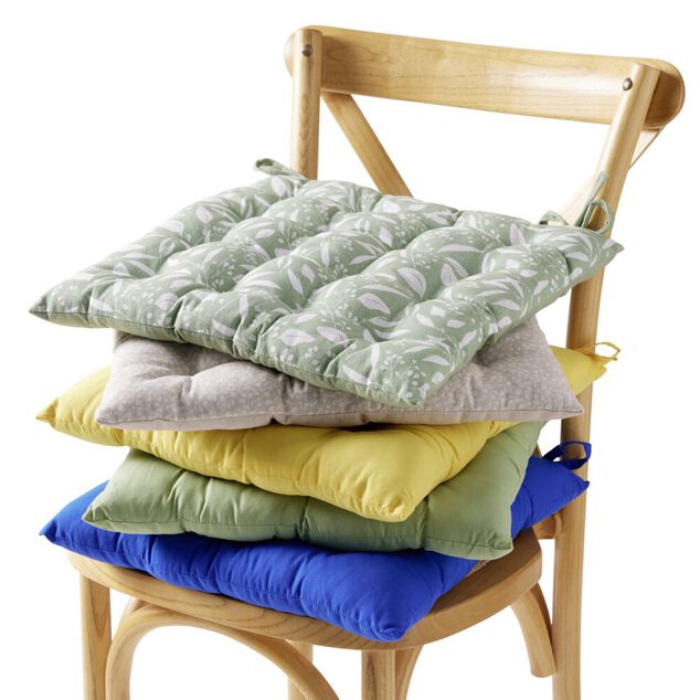 Galette de chaise carr&eacute;e unie jaune 38x38cm