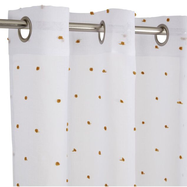 Voilage blanc avec pompons jaunes 100% polyester 140x240cm