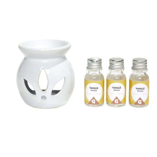 Set de br&ucirc;leur et 3 huiles essentielles - 4 parfums