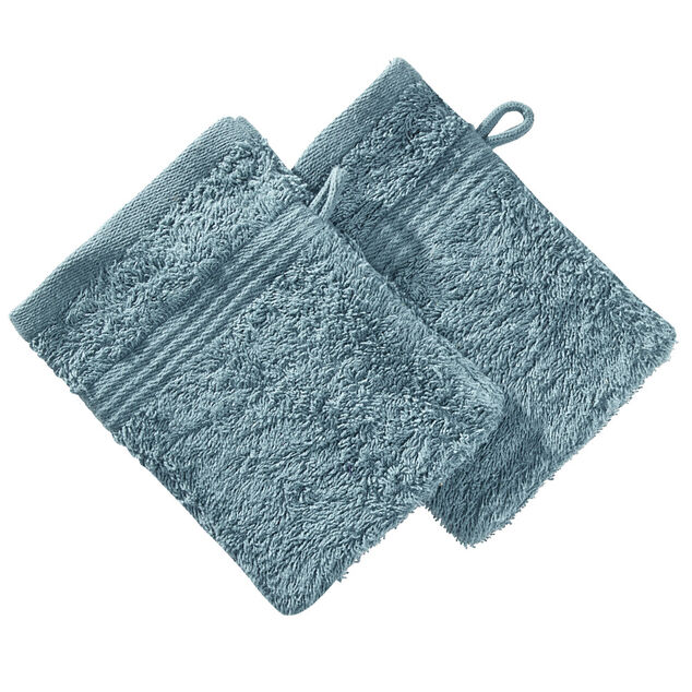 Gant de toilette x2 coton bleu canard 16x21cm