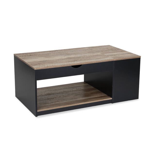 Table basse relevable Laura bois et m&eacute;tal noir 110x60xH45&agrave;57cm