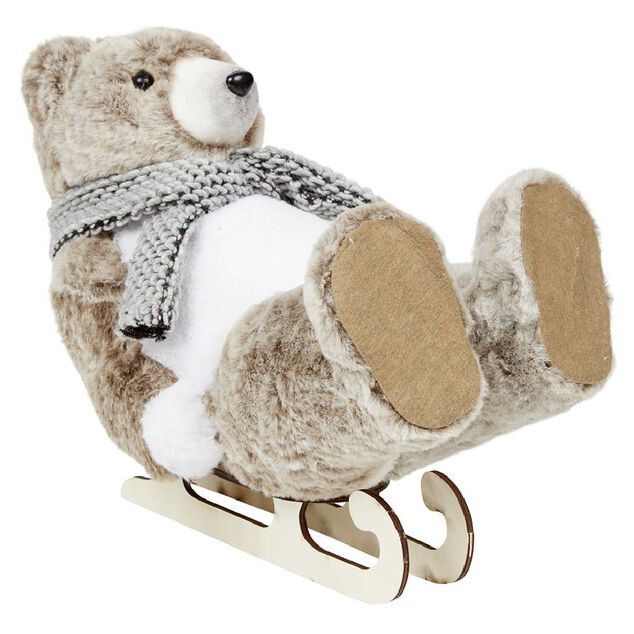 Ours en peluche en luge à poser Noël H32 cm