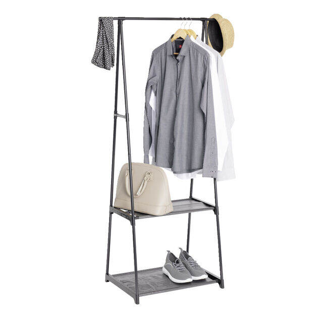 Portant v&ecirc;tements ajustable m&eacute;tal noir 2 tablettes 78x40xH160cm