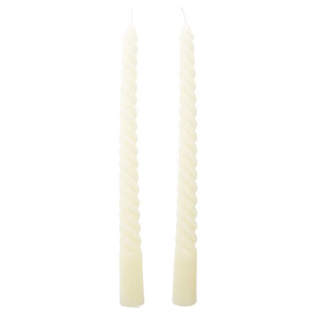 Bougie chandelier torsad&eacute;e beige H25cm x2