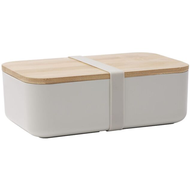 Lunchbox en plastique avec couvercle bambou +sangle silicone 900 ml