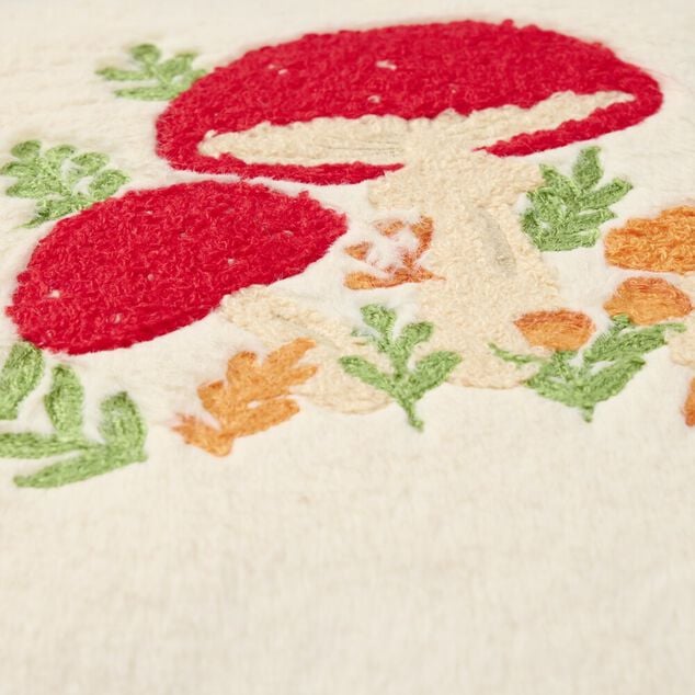 Coussin rond bouclette motifs v&eacute;g&eacute;tal et champignons &Oslash;40cm