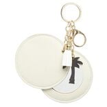 Porte-cl&eacute; miroir d&eacute;cor palmier avec pompon rose ou beige