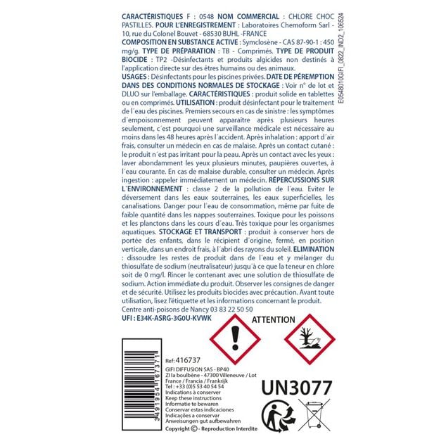 Chlore choc piscine pastilles 25g Aquaway 10kg