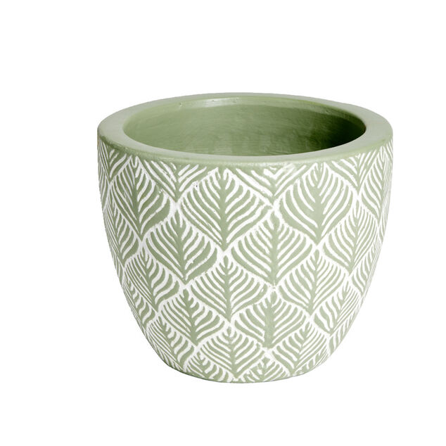 Pot terre cuite motif feuillage rouge et blanc &Oslash;20xH20cm