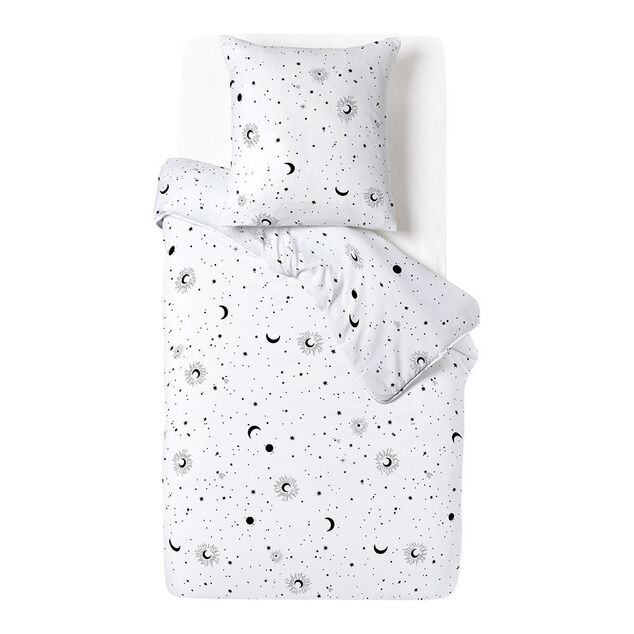 Parure de lit 1 personne 140x200cm motif lune &eacute;toile blanc