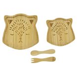 Coffret repas enfant 4 pi&egrave;ces bambou design chat