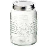 Bocal herm&eacute;tique rond transparent avec couvercle en m&eacute;tal H13 cm