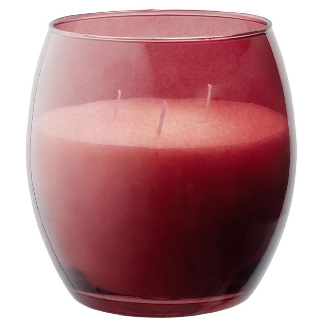 Bougie XL dans verre color&eacute; rouge senteur fruit rouges 36H