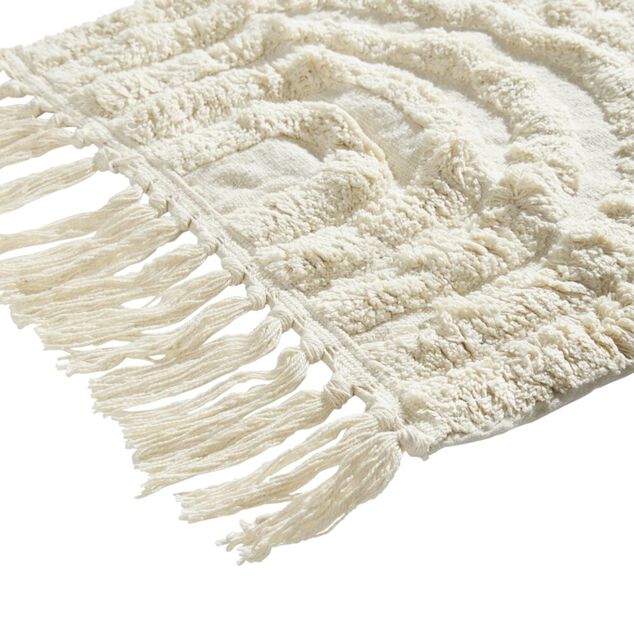 Tapis salle de bain frange coton beige 50x80cm