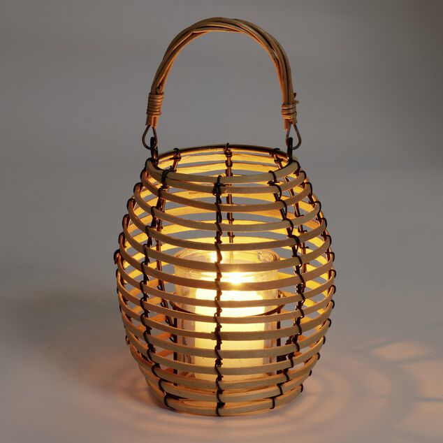Lanterne rotin beige et noir Ø17xH17cm