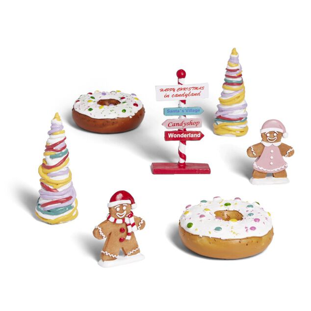 Lot de 7 accessoires pour village anim&eacute; de No&euml;l th&egrave;me gourmand
