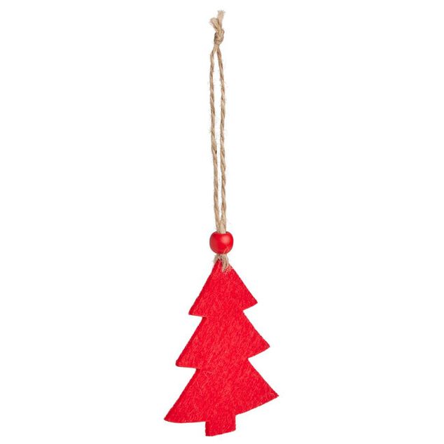 Suspension coeur/&eacute;toile/sapin bois et feutrine rouge ou blanc