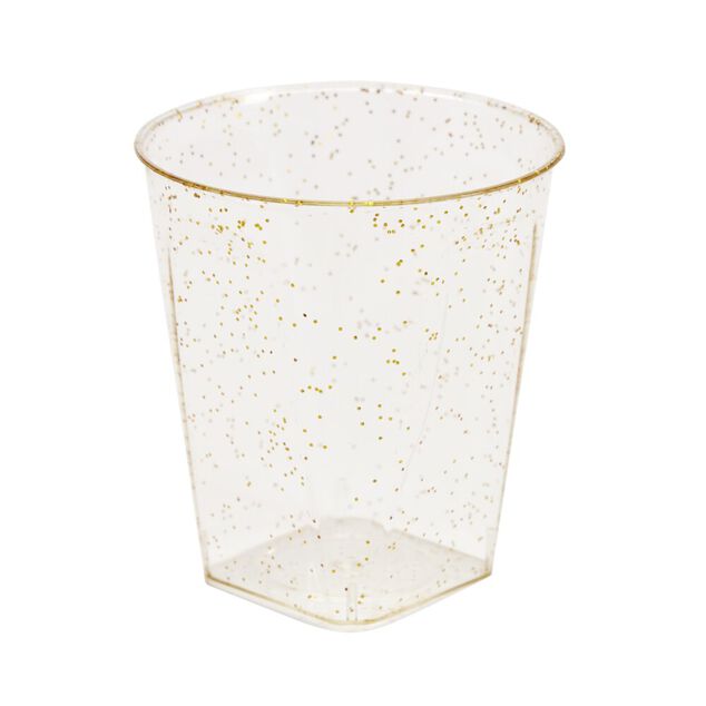 Verrine plastique réutilisable x10 ronde dorée pailletée 3x3xH5cm