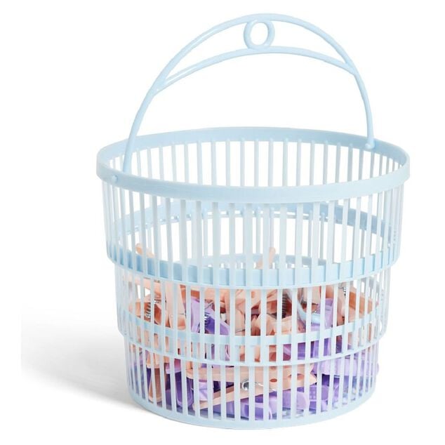 Panier avec 50 pinces &agrave; linge bleu - &Oslash;20xH.17cm