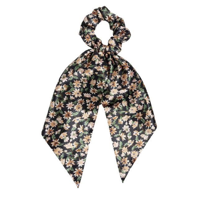 Chouchou foulard noir motif floral marron