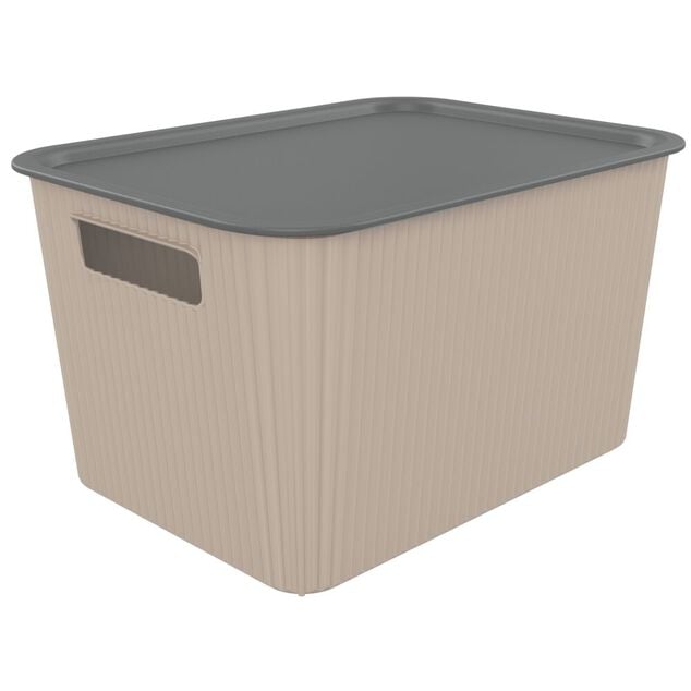 Panier de rangement 14L Vibox plastique beige avec couvercle gris 35x27xH20cm