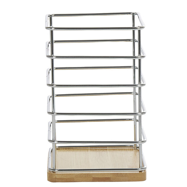 Porte ustensiles en métal avec socle en bambou