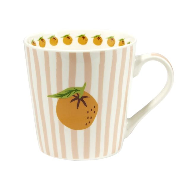 Mug c&eacute;ramique motif fruit orange bayad&egrave;re rayures color&eacute;es &Oslash;8,5xH9cm (2 mod&egrave;les)