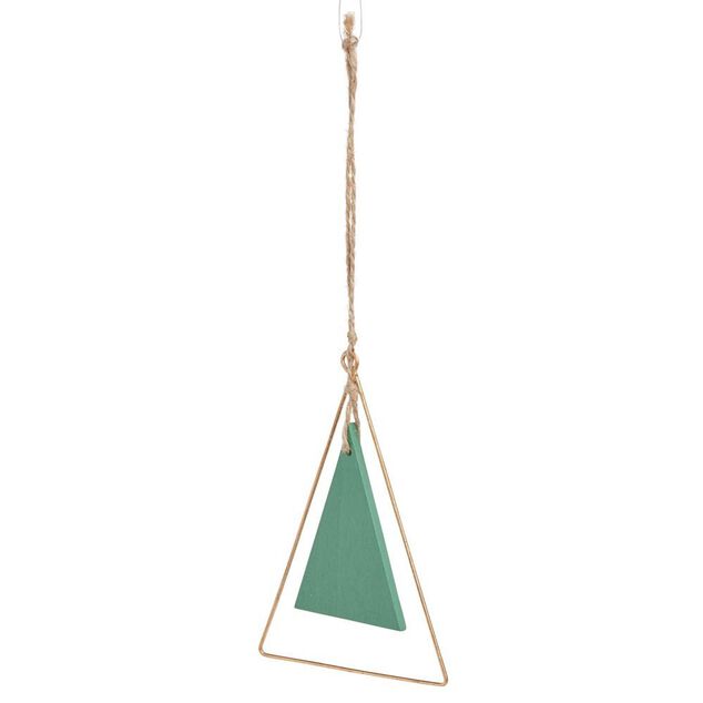 Suspension triangle dor&eacute; avec forme triangulaire verte 8xH20cm