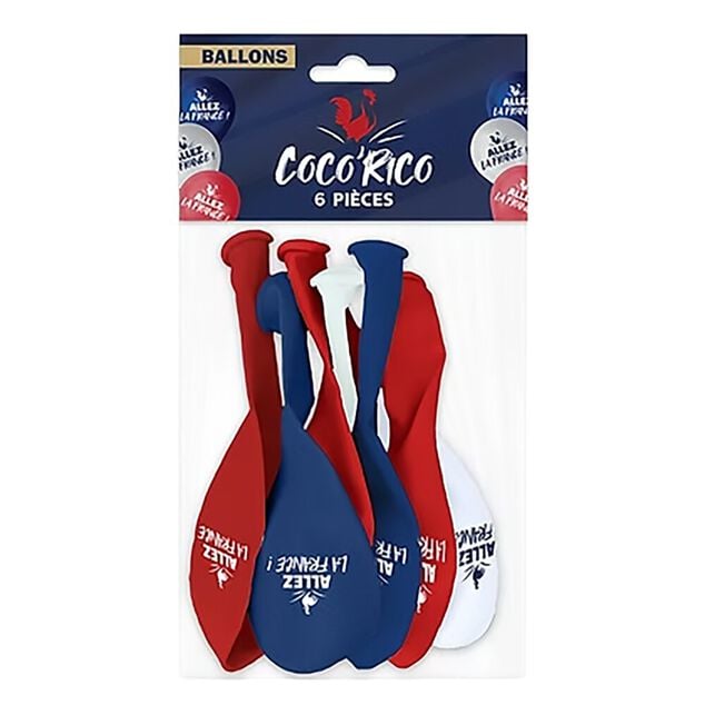 Ballons Cocorico x6 Allez la France bleu blanc rouge L30cm