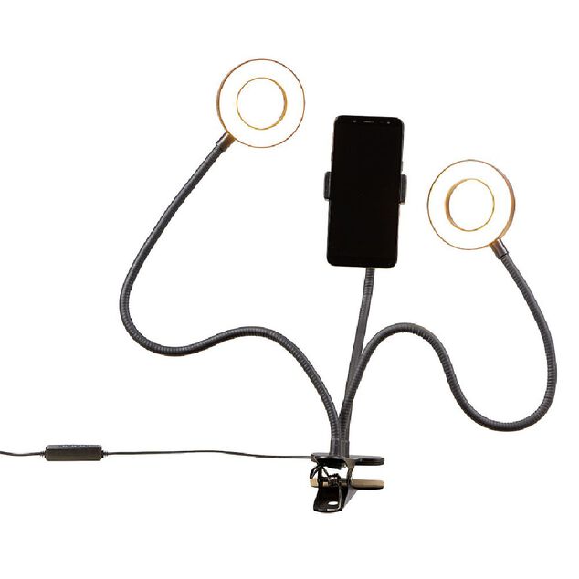 Anneau lumineux flexible &agrave; LED x2 avec support pour smartphone