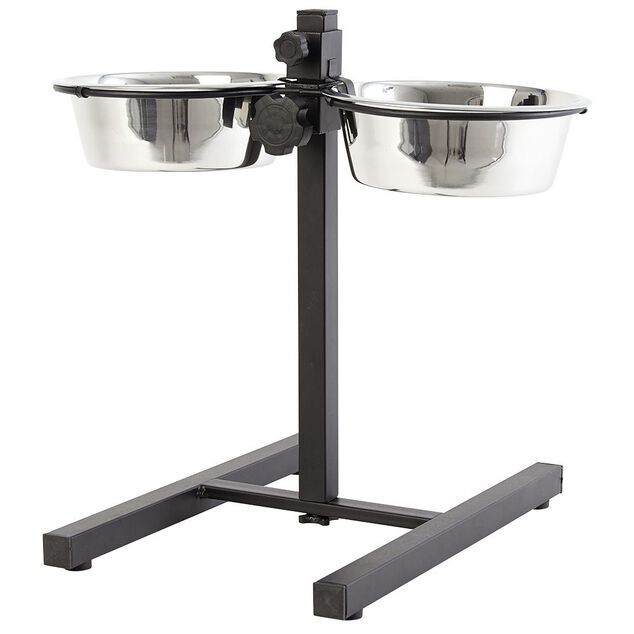 Gamelle double sur pied hauteur ajustable inox