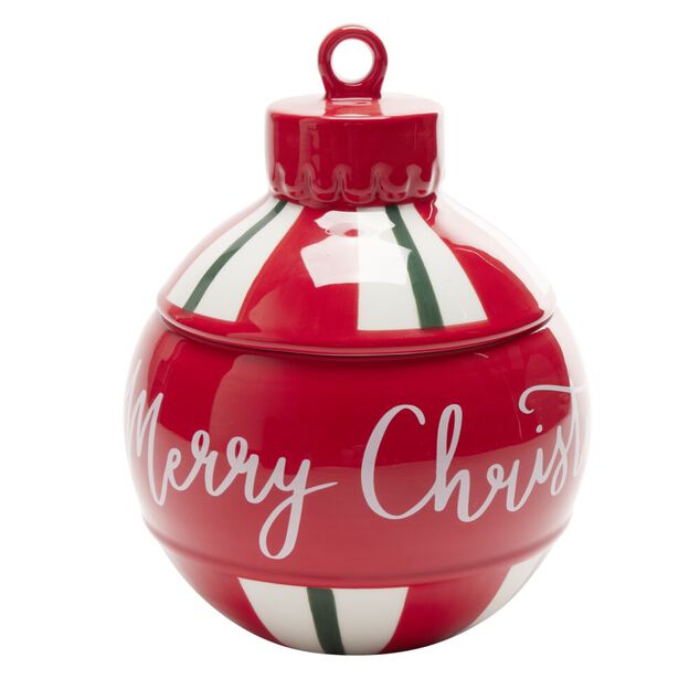 Bonbonnière boule de Noël Merry Christmas rouge et blanc Ø15,5xH20cm