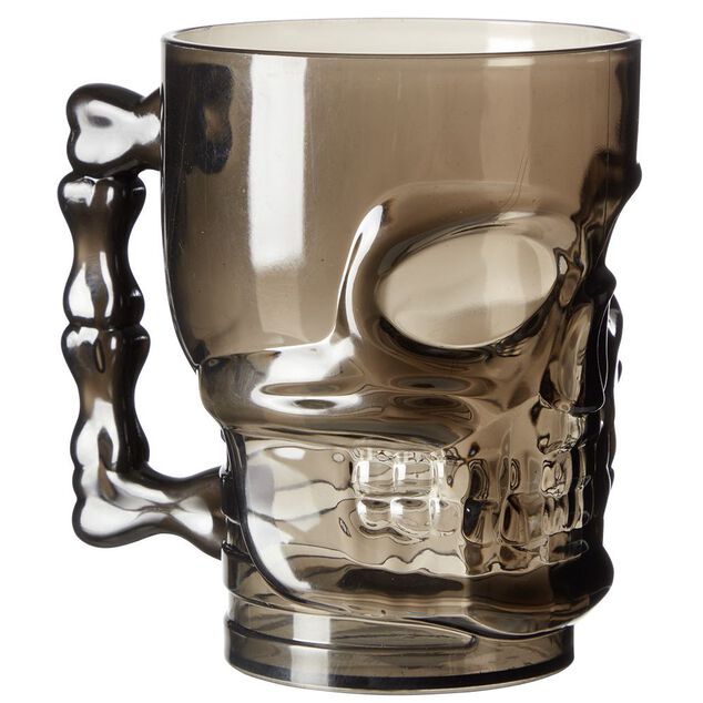 Verre plastique forme t&ecirc;te de mort noir &Oslash;9,5xH12,5cm