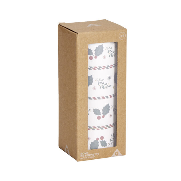 Rond de serviette en zinc motif houx Ø5cm 4 pièces