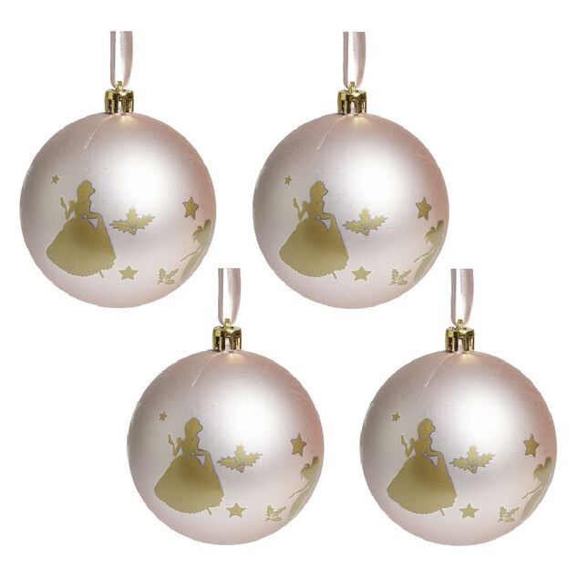 Boule de No&euml;l Princesses Disney rose &Oslash;8cm x4