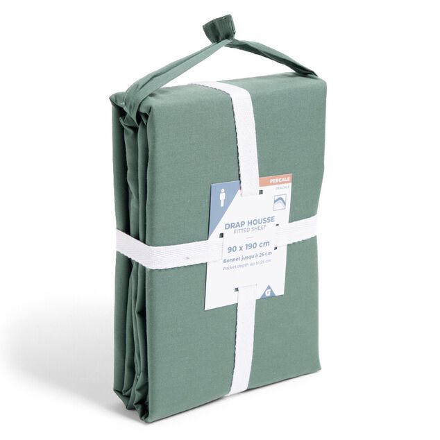 Drap housse 90x190cm 100% coton percale vert