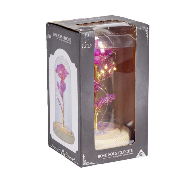 Rose sous cloche en verre avec LED &Oslash;11,8xH19,5cm