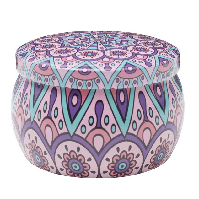 Bougie parfum&eacute;e dans pot m&eacute;tal motif indien color&eacute; 10H (3 mod&egrave;les)
