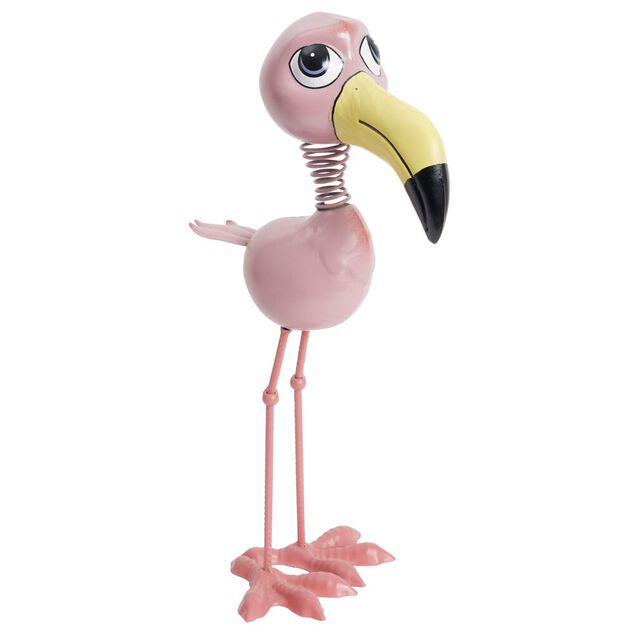 Flamant rose d&eacute;coratif en m&eacute;tal 27x22xH55cm