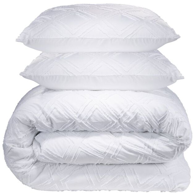 Parure de lit 2 personnes 260x240cm Queen Size uni tuft&eacute; (2 mod&egrave;les beige ou blanc)