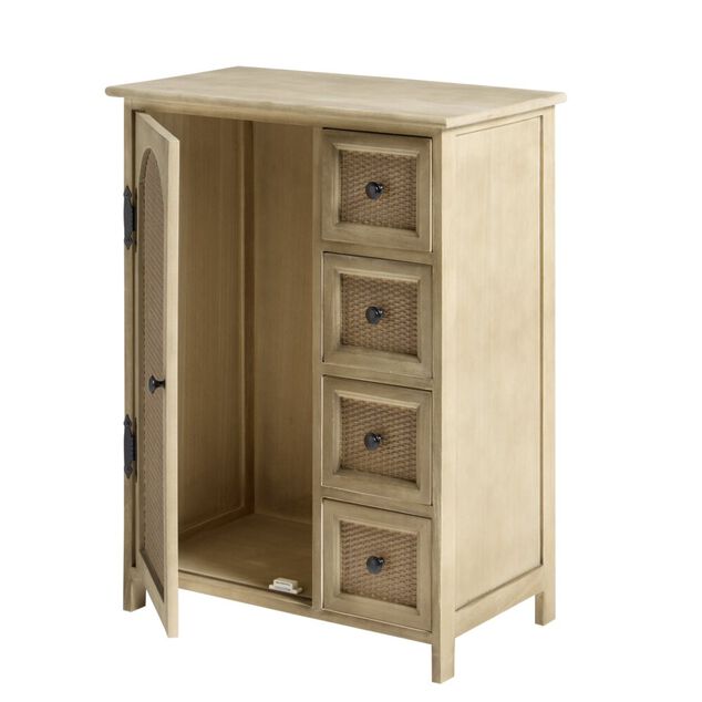 Console Jaya 1 porte et 4 tiroirs bois clair 56xH73x32cm