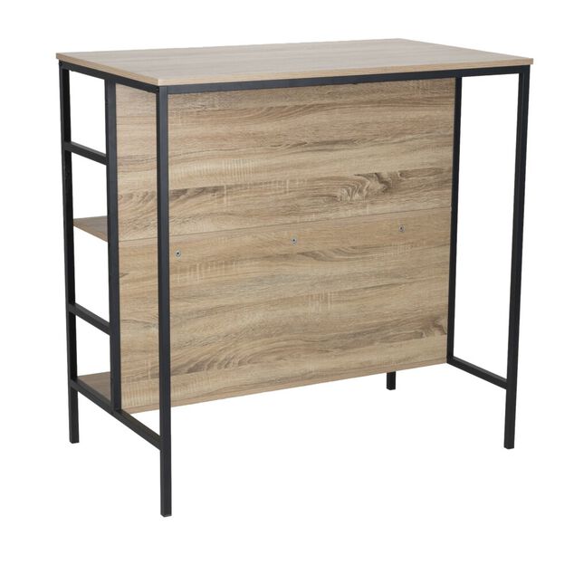 Table haute avec 2 tabourets Luffi m&eacute;tal bois noir et marron 100x60xH100cm