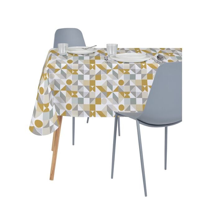 Nappe rectangulaire tissu Dakar motif g&eacute;om&eacute;trique gris et marron 140x250cm