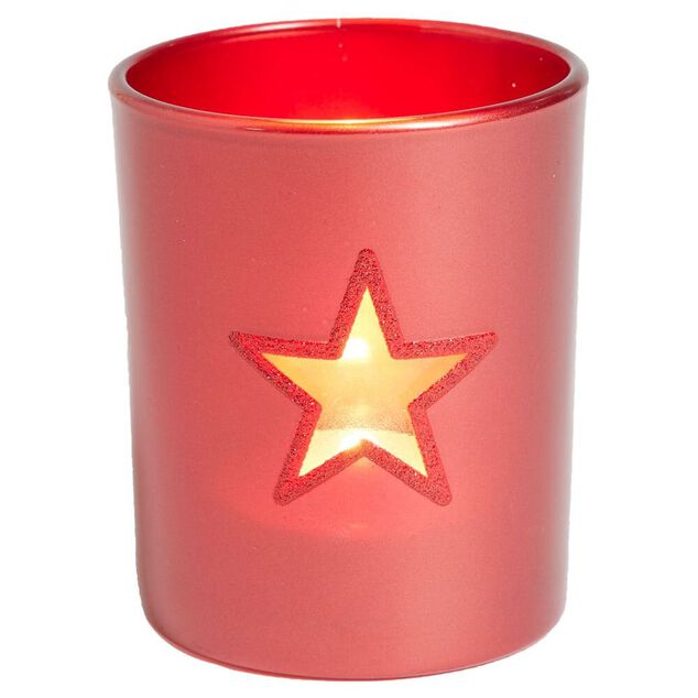 Photophore de No&euml;l en verre color&eacute; &eacute;toile ajour&eacute;e - 4 mod&egrave;les