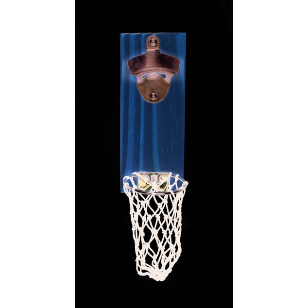 D&eacute;capsuleur mural basketball en bois 8x5xH20cm