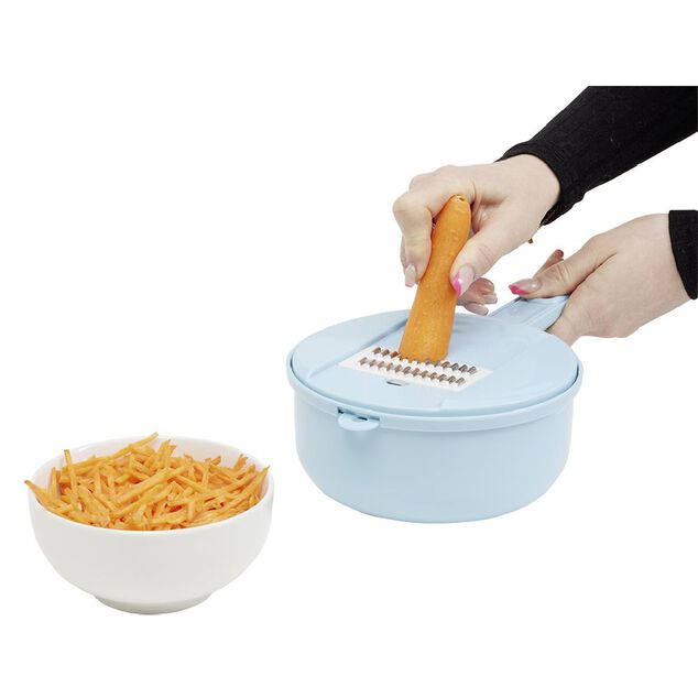 Récipient 6-en-1 avec passoire et accessoires de coupe